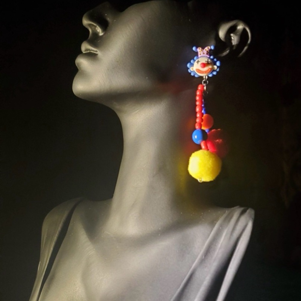 Colorful Pom Pom Clown Earrings